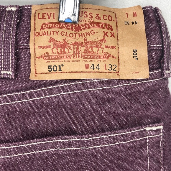 2010 Levis 501 Men's 42x32 Plum Relaxed Boot Cut Flared Wide Leg Denim Jeans Y2K - Picture 1 of 13